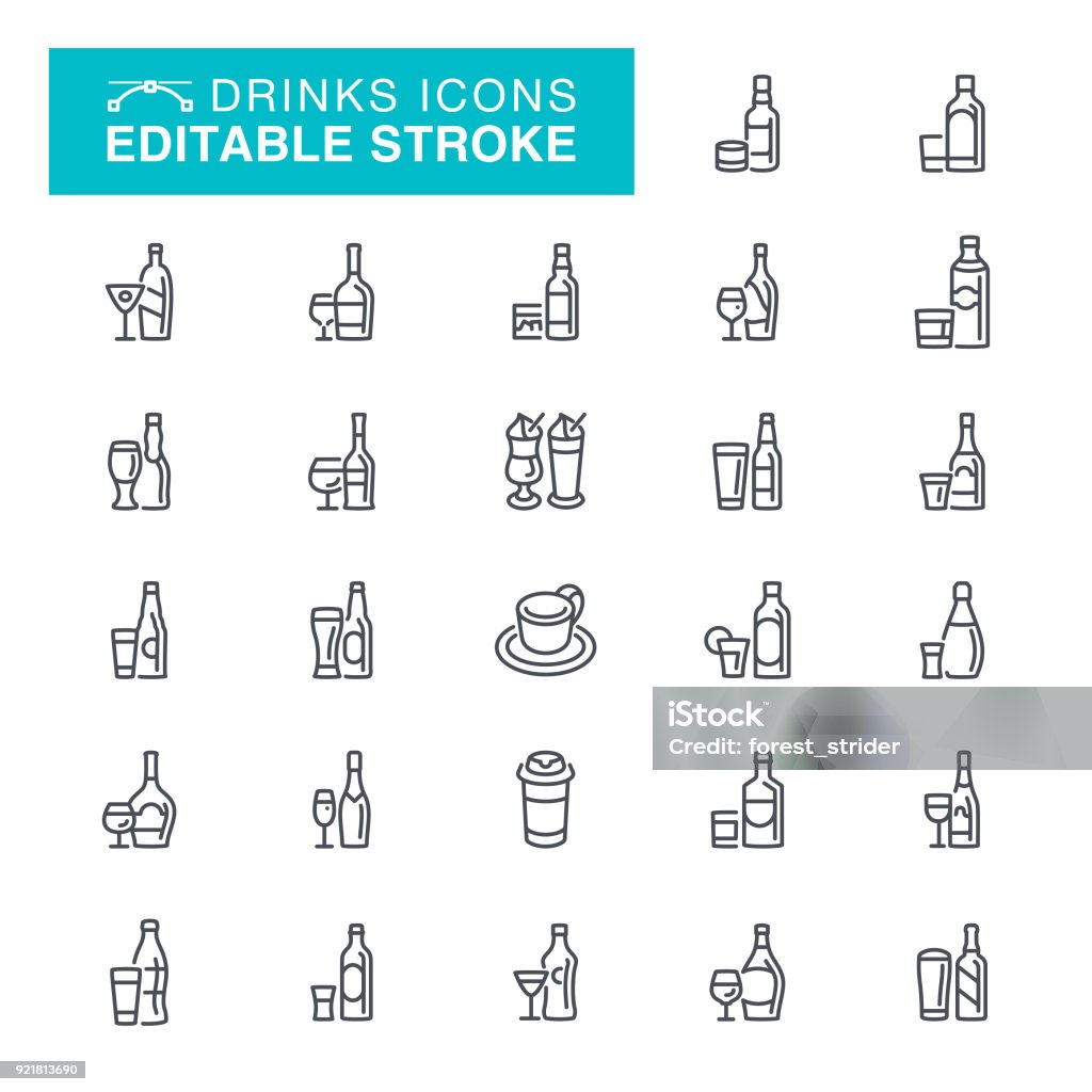 Drinks Alcohol Icons Editable Stroke Icons Beer - Alcohol, Alcohol, Drink, Bar - Drink Establishment, Coffee, Icon Set Editable Stroke Icon Symbol stock vector