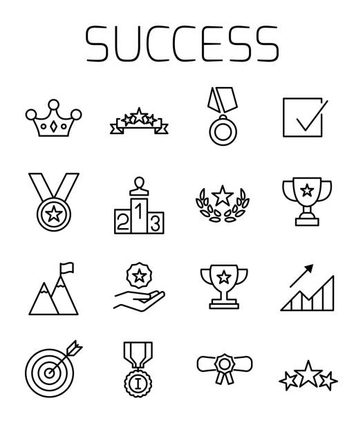 Success related vector icon set. Success related vector icon set. Well-crafted sign in thin line style with editable stroke. Vector symbols isolated on a white background. Simple pictograms. celebrity endorsements stock illustrations
