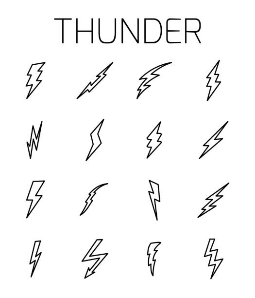 zestaw ikon wektorowych związanych z thunder. - lightning strike stock illustrations