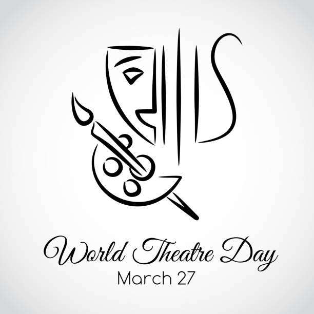 ilustrações de stock, clip art, desenhos animados e ícones de 27 march. world theatre day greeting card - logótipo ilustrações