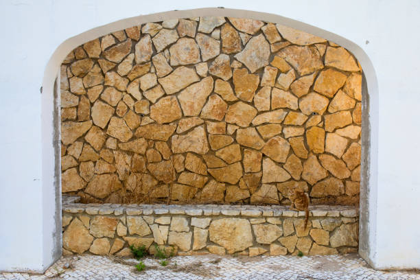An almost camoflaged ginger cat sitting on a wall in the Algarve region of Portugal.