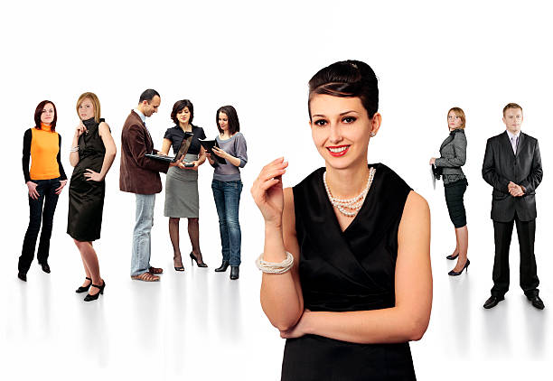 Stylish business lady leader and group of professionals stock photo