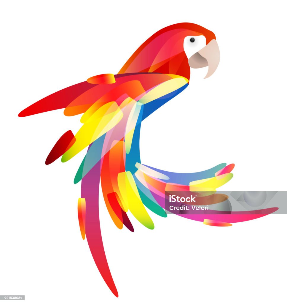 Stylized illustration of a parrot with a multicolored tail. Stylized illustration of a parrot with a multicolored tail. Vector element for logos, icons and your design Parrot stock vector