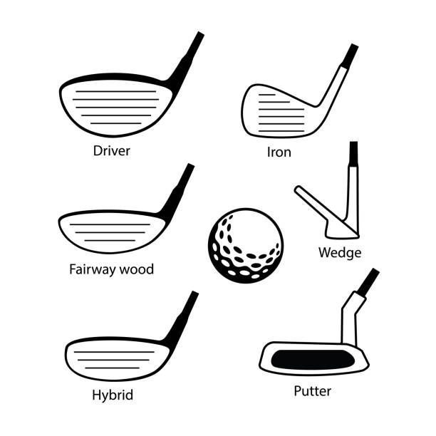 ilustrações de stock, clip art, desenhos animados e ícones de set of golf club and ball icons graphic design - golf swing golf golf club golf ball