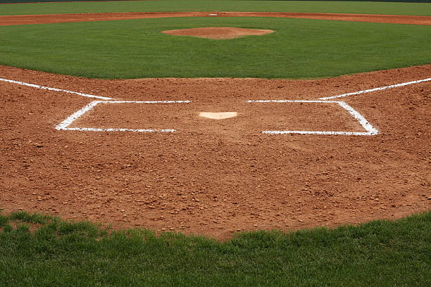 Home Plate and Infield of a Baseball Field  base sports equipment photos stock pictures, royalty-free photos & images