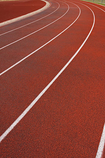 istock Curve of a red running track 92183876