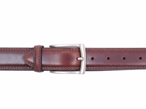 Set of leather belt of black and brown color. Collection of belts with decorative borders. Isolated on white background