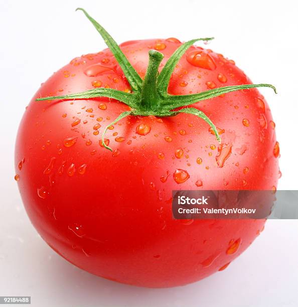 Freshly Washed Tomato With Its Stem Stock Photo - Download Image Now - Color Image, Cut Out, Food