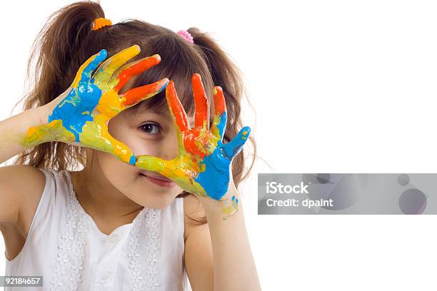 Beautiful Girl Playing With Colors Stock Photo - Download Image Now - Child, White Background, Painting - Activity
