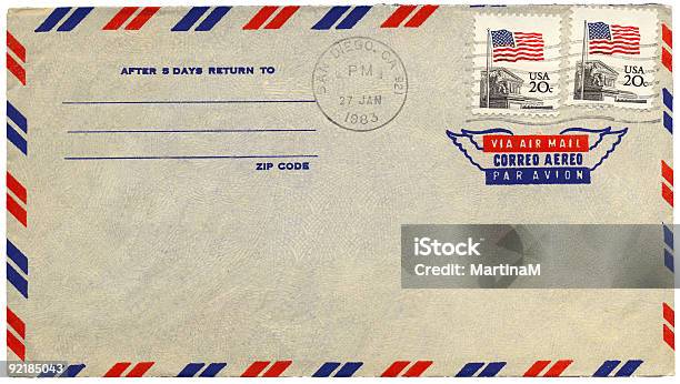 Vintage Airmail Envelope From Usa Stock Photo - Download Image Now - Air Mail, USA, Envelope