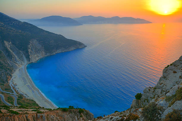 istock Sunset over Myrtos beach in Polaris, Greece 92185307