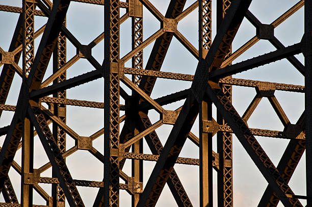 Metallic bridge structure detail with sky as background stock photo
