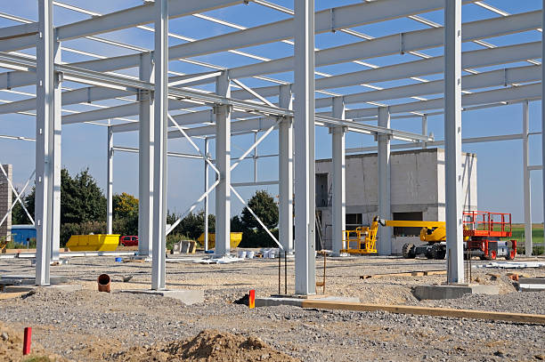 istock Industrial construction site metal frame building factory 92185732