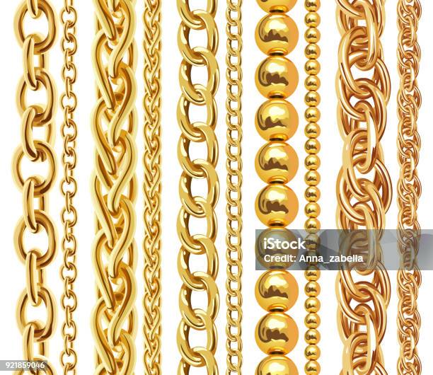 Set Of Realistic Vector Golden Chains Stock Illustration - Download Image Now - Jewelry, Gold Colored, Link - Chain Part