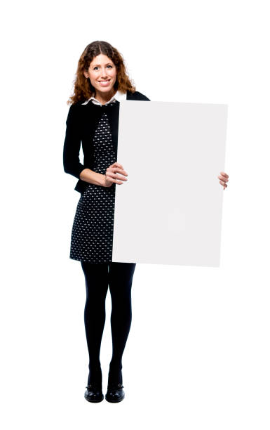 woman holding blank sign stock photo