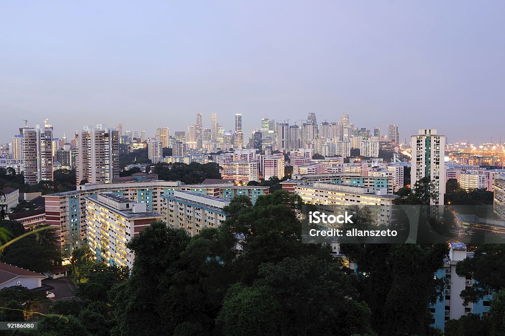 Singapur widok miasta o zachodzie słońca - Zbiór zdjęć royalty-free (Architektura)