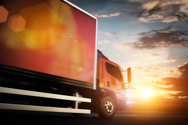 Truck speeding on the highway. Transportation