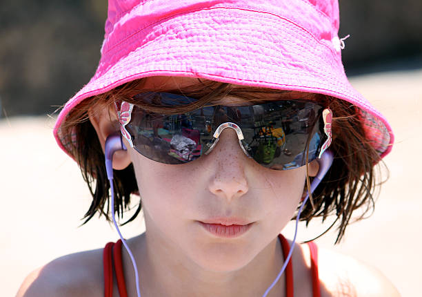 girl listening to music stock photo