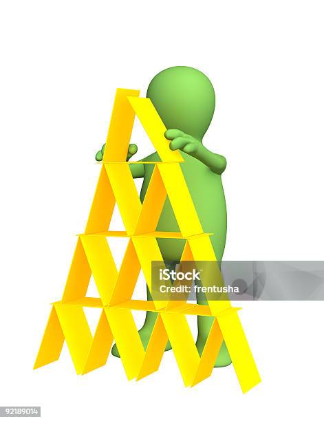 Foto de 3 D Pessoapuppet Fazendo Uma Pirâmide De Cartões De Plástico e mais fotos de stock de Adversidade