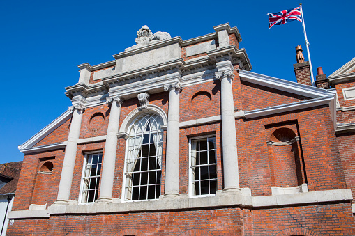 A view of the home of Chichester City Council, known as Council House, in the historic city of Chichester in Sussex, UK.