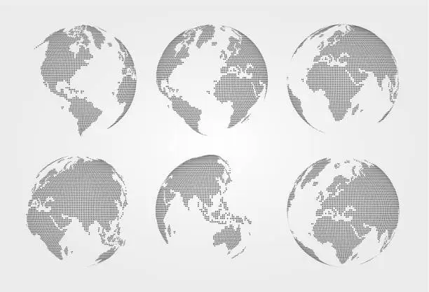 Vector illustration of Set of world map . Dotted style . Vector