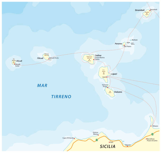 Map of the Italian island group Aeolian Islands in the Tyrrhenian Sea Vector map of the Italian island group Aeolian Islands in the Tyrrhenian Sea filicudi stock illustrations