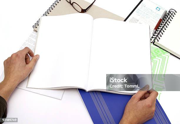 Blank Empty Magazine Page With Hands Stock Photo - Download Image Now - Spreading, Template, Magazine - Publication
