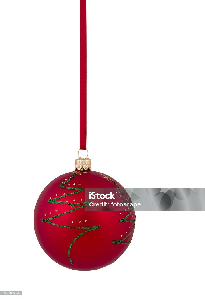 Christmas Bauble su nastro lungo - Foto stock royalty-free di Nastro rosso della lotta all'AIDS