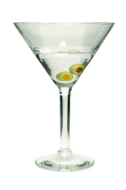 istock Clear martini glass with olive drink 92189784
