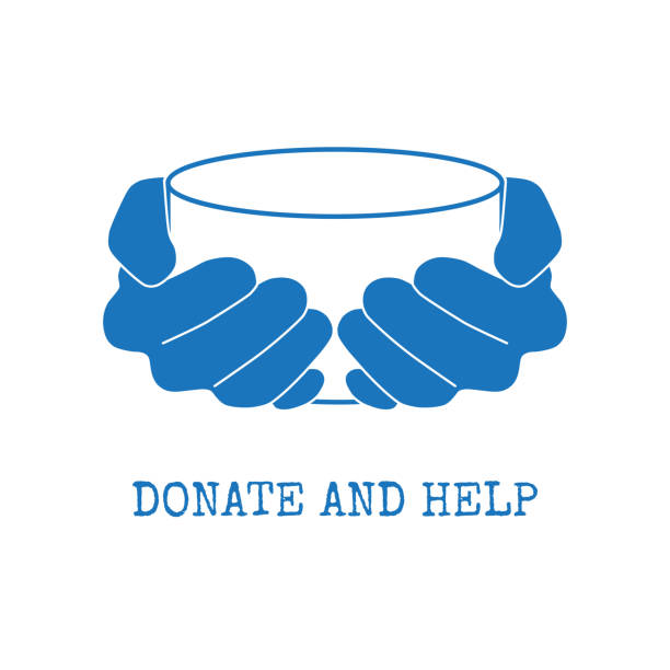 Donate and help symbol Donate and help symbol. Hungry people holding empty bowl begging for food and help. poverty illustrations stock illustrations
