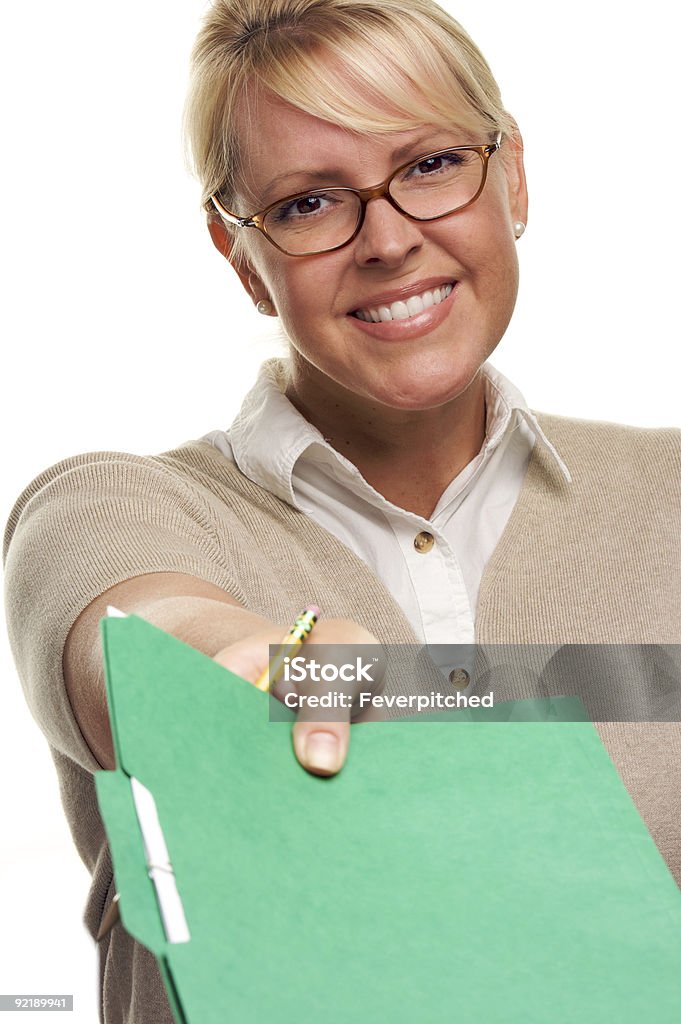 Bella donna con una matita consegni la cartella - Foto stock royalty-free di Adulto