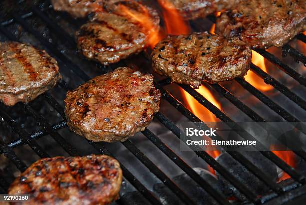 Hamburgers On Barbeque Stock Photo - Download Image Now - Barbecue - Meal, Barbecue Grill, Beef