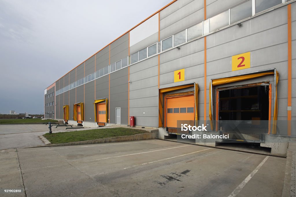 Warehouse Loading Dock Loading Docks at Distribution Warehouse Loading Dock Stock Photo