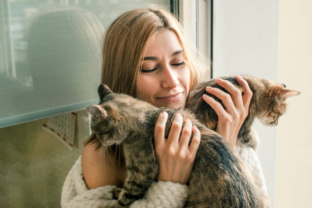 istock A lonely girl with cats sits on the window 921904066