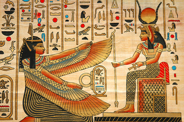 papyrus avec des éléments de l'histoire égyptienne ancienne - vellum paper parchment document photos et images de collection