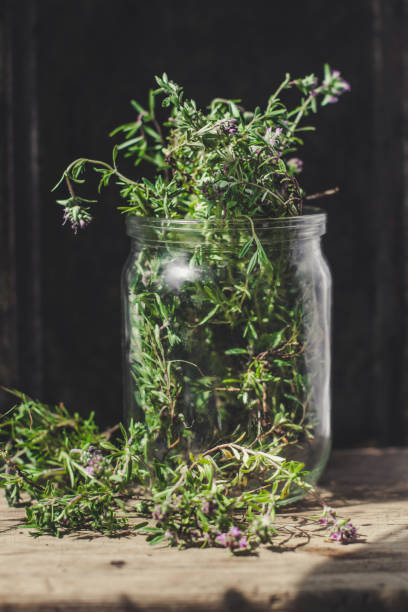 istock thyme - herb spices - new harvest on a wooden surface (collect and dry) 921915672