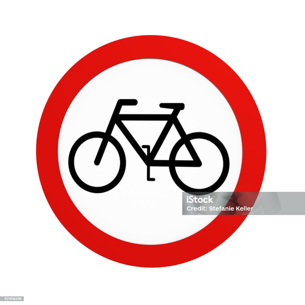 German road sign (traffic bans): Prohibition for cyclists, in front view, isolated on white. 3d render Bicycle Stock Photo