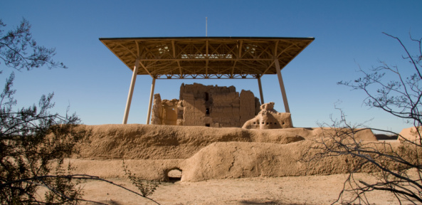 Casa Grande Ruins National Monument in Casa Grand Arizona USA. Ancient Hohokam ruins.
