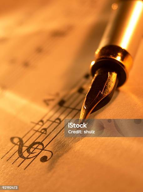 Sheet Music And Fountain Pen Stock Photo - Download Image Now - Fountain Pen, Music, Antique