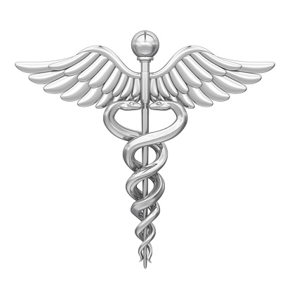 Caduceus Medical Symbol isolated on white background. 3D render