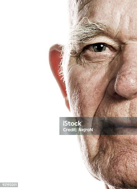 Elderly Mans Face Over White Background Stock Photo - Download Image Now - Senior Adult, Human Face, Mature Adult