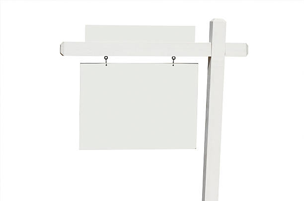 istock Blank white hanging post real estate sign on white 92193370