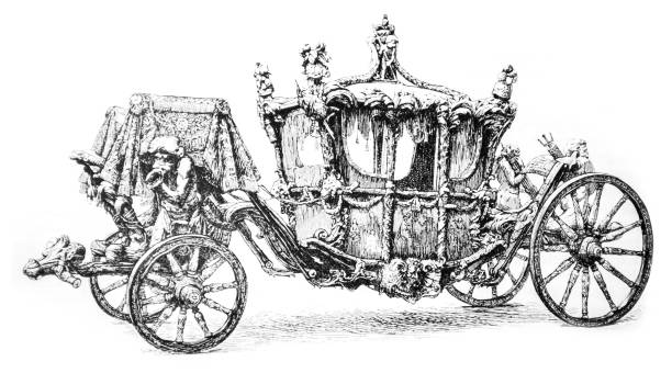Royal State Coach - British Monarchy Royal State Coach - British Monarchy from the historic pre-1900 book "The English Illustrated Magazine 1891-1892". Imprint and cover as release. buckingham palace stock illustrations