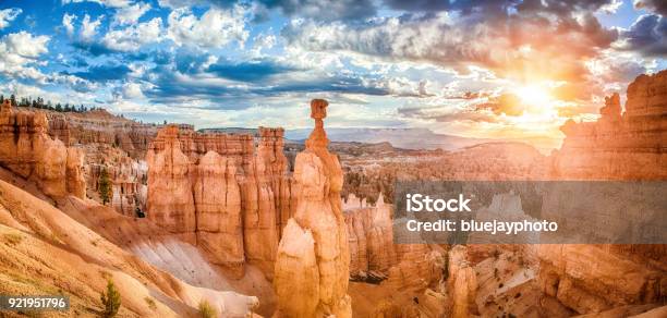 Bryce Canyon National Park At Sunrise With Dramatic Sky Utah Usa Stock Photo - Download Image Now