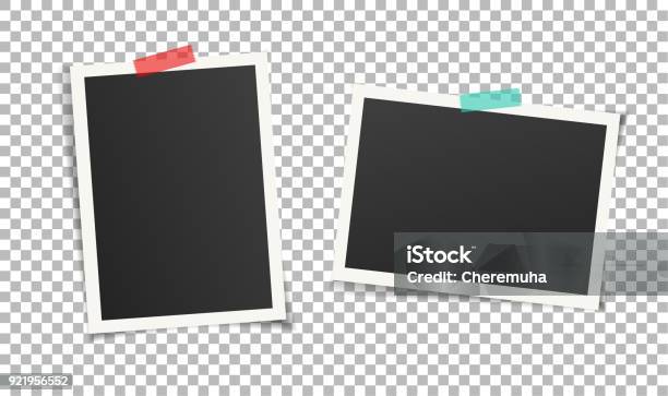 Two Vintage Photo Frames With Adhesive Tape On Transparent Background Stock Illustration - Download Image Now