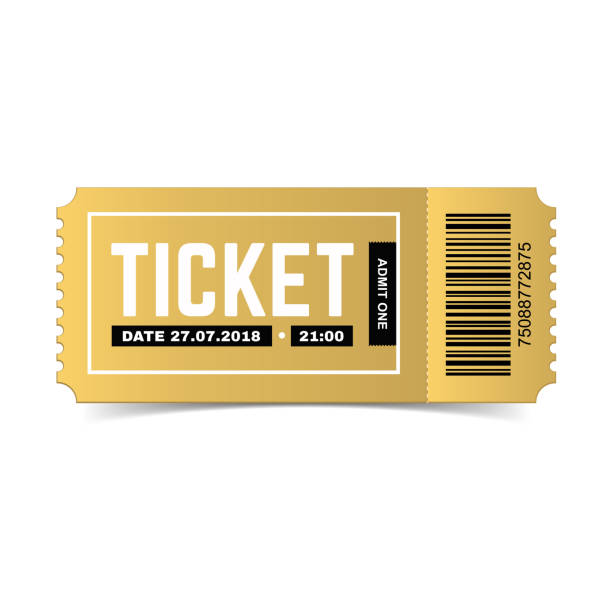 Vector ticket. Realistic 3d premium design. Vector golden ticket isolated on white background. Luxury, premium design. Icon picture for website. Cinema, theatre,  concert, movie, performance, party, event, festival design ticket template movie ticket illustrations stock illustrations