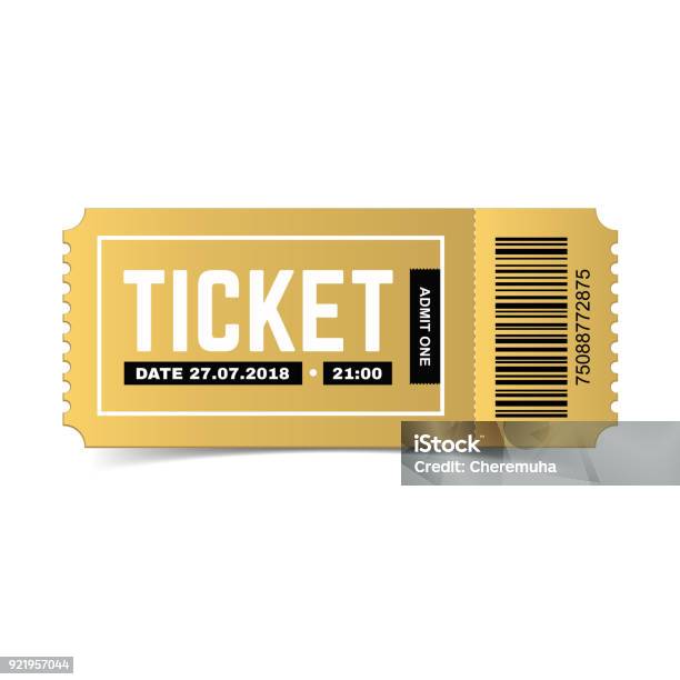 Vector Ticket Realistic 3d Premium Design Stock Illustration - Download Image Now - Ticket, Gold - Metal, Gold Colored