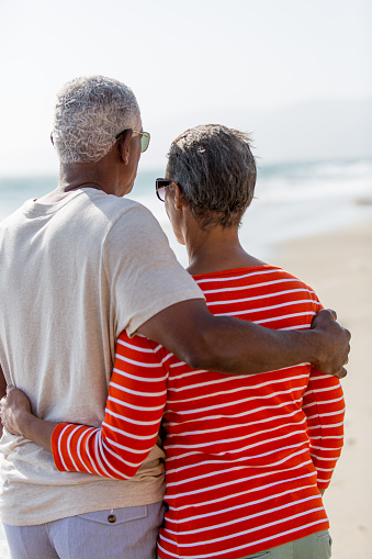 Rear View of a Senior Couple Together on the Beach