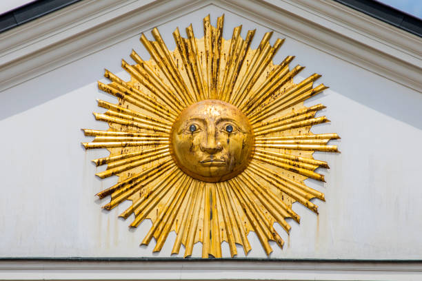 Sun Sculpture on a Building in Lille, France stock photo