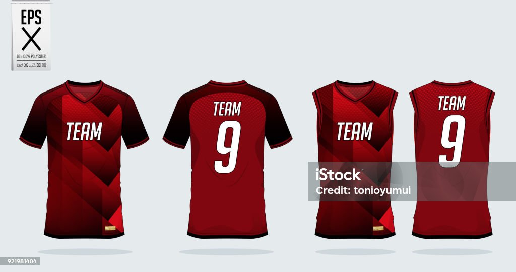 Red Black Tshirt Sport Design Template For Soccer Jersey Football Kit And  Tank Top For Basketball Jersey Sport Uniform In Front And Back View Tshirt  Mock Up For Sport Club Vector Stock